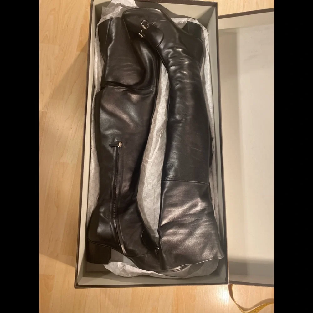 STUNNING & RARE ✨ Gucci Black Leather Lillian Over-The-Knee Horsebit Boots